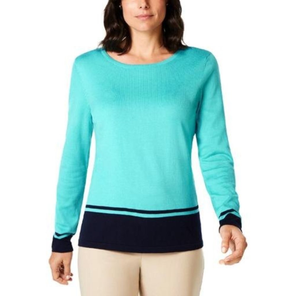Karen Scott Womens Contrast Trim Ribbed Sweater